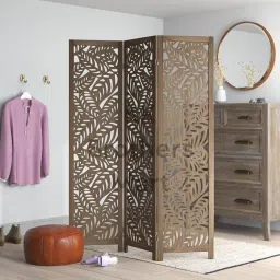 KK Brothers Mart Wooden Room Partition for Living Room | Screen Separator | Room Wall Divider | Wooden Hall Partition Furniture for | Bedroom | Office | Restaurant 3 Panel image 1