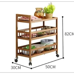 Ketumal 3-Tier Bamboo Serving Trolley - Wooden Rolling Cart with Multi-Layer Storage Shelves (82H x 50W x 30L cm) image 1