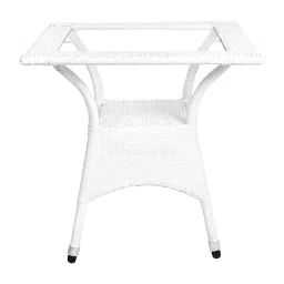 OUTLIVING Garden Patio Seating Chair and Table Set Outdoor Balcony Garden Coffee Table Set Furniture with 1 Square Table and 2 Chairs Set (White) image 5