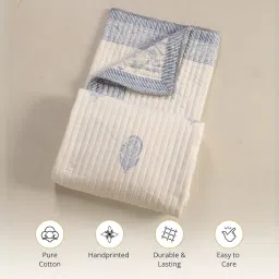 Peepul Tree Hand Block Printed Pure Cotton AC Blanket Single Bed | Beautiful Floral Cotton AC Quilt Jaipuri Razai | Reversible & Breathable AC Comforter | 60x90 inches | Single Bed (Offwhite & Blue) image 3