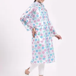 RAINBOW Saffron Print Water proof Women's Raincoats |Hooded Full Sleeves Outdoor Durable PVC Rainwear for Camping, Hiking, Travelling | Adjustable Drawstring | Blue & Green, Size -XXL image 4