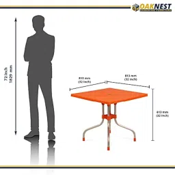 OAKNEST Supreme Olive Plastic Foldable Square Dining Table with Aluminium Base for Dining Room| Garden| Cafe| Restaurent Etc.| 6 Months Warranty* (Orange) image 2