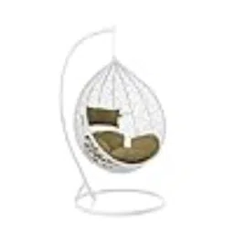 ANANTDRISHTI Single Seater White Swing Chair & Brown Cushion & Stand & Hook Outdoor/Indoor, Balcony, Garden, Living Room (Cushion-Brown) image 2