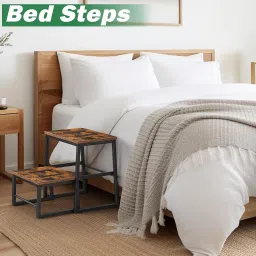 OGFC 72984 Wooden Step Stools for Adults, 3 in1 Foot Stool Hold Up to 500 Lbs, Heavy Duty Stepping Stools with Metal Frame, 2 Step Stools for High Beds, Kichen, RV, Office, Rustic Brown image 5