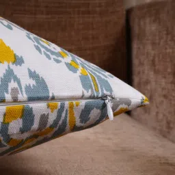 HOMEMONDE Throw Cushion Covers Premium Cotton Square Pillow Cover Printed Pillowcases Set Of 2 (Yellow Ikkat, 20 X 20 Inches), 120 TC image 2