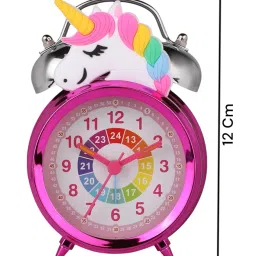 De'rons Twin Bell Analog Table Alarm Clock with Backlight for Heavy Sleepers Alarm Clock for Students Funny Cute Cartoon Unicorn Shape Alarm Clock for Girls Kids Boys Bedroom 12 x 8 cm (Pink) image 2