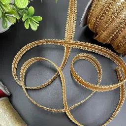 EmbroideryMaterial Shiny Gold Zari Border Lace for Sewing, Embroidery, Edging, Saree Border, Blouse, Dupatta Border, Lehenga, Kurti etc. (18 Meters, 15mm Wide) image 5