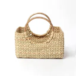Habere India-All the Cultures Fabricating India Jute Storage Baskets | Cane or Bamboo Basket | Wicker Baskets as Gift Hamper Basket/Wardrobe Basket (Beige, Rectangular 20 * 20 * 12 CM) image 2