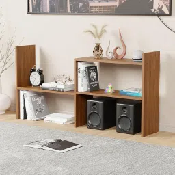 Lukzer Adjustable Engineered Wood Bookshelf Storage Rack | Multipurpose DIY Display Stand for Living Room, Bedroom, Office | Brown Oak Finish | 121x61x24cm | MR-011 image 4