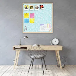 ArtzFolio Romantic Doodle | Bulletin Board Notice Pin Board | Vision Soft Board Combo with Thumb Push Pins & Sticky Notes | Natural Brown Frame | 12 x 12 inch (30 x 30 cms) image 1