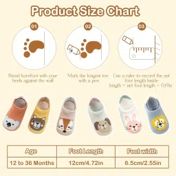 tecokart TecoKart® 6 Pairs Baby Anti-Slip Socks Set for Boys & Girls, Cute Cotton Cartoon Animal Thermal Socks for Kids 12-36 Months, Sweat-Absorbent, Non-Skid, Comfortable Baby Socks for Foot Length 12cm image 1
