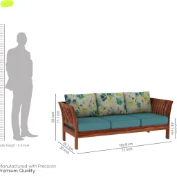 RATANDHARA FURNITURE Solid Sheesham Wood Wooden 3 Seater Sofa for Living Room - Sofa with Floral Cushions Seat - Elegance and Comfort Combined Design 3 (Honey Finish) image 1