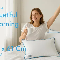 THE WOOD WHITE Basic White Pillow Pack of 2 in 41 x 61 cm with Extra Focus Blue Border & Plush Microfibre Filling image 2