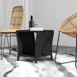 UF Outdoor Patio Coffee Table for Garden Round Glass-Top All-Weather Rattan Wicker Coffee Table for Terrace, Lawn, and Balcony Seating (Black) image 5