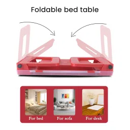Kuber Industries Foldable & Portable Study Table for Students with Transparent Flap Cover & Cup Slot | Light Weight Bed Table for Reading, Writing & Meals | Marvel Avengers - Red image 2