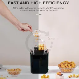 Lapras 𝟏𝟓 𝐘𝐞𝐚𝐫𝐬 𝐆𝐮𝐚𝐫𝐚𝐧𝐭𝐞𝐞, healthy oil-free popcorn maker, 1200W hot air popcorn machine, quick mess-free snacks, ideal for kids and family, easy to use, compact, sleek 𝐁𝐥𝐚𝐜𝐤 image 1