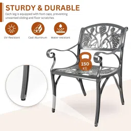 DEVOKO Outdoor 3-Piece Cast Aluminum Patio Bistro Set, UV & Water-Resistant Furniture for Garden, Deck, Lawn, Poolside & Terrace (Grey) image 3