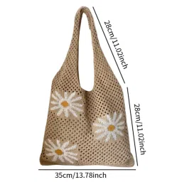 the style sutra Knitted Tote Bag Practical Casual Beach Tote for Birthday Gift Seaside Party Khaki image 1
