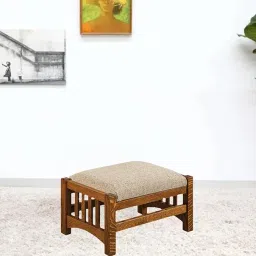 Genuine Decor Wooden Ottoman Stool with Cushion, 50 x 30 x 30 cm, Beige image 1