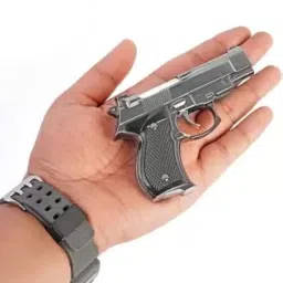 WBD Worlds Mini Gun Shaped Lighter Microfibre Gas Lighter (Silver, Black, Pack of 1) image 3