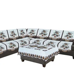 Ultica Fab® Cotton Floral Printed Designer L Shape Sofa Covers 7 Seater Set (Slipcovers) with Table Cover for Your Home Long Sofa and Couch(3+4 Seater) (Set of 15)(Color-Brown) image 1