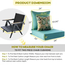 Zupoquk 24x24 Outdoor Cushions,Outdoor Deep Seat Cushion Set,Olefin Fabric Patio Furniture Cushions,Deep Seat Bottom and Back Cushion for Chair,Sofa, and Couch,Teal(Set of 2 Seats,2 Backs,2 Pillows) image 2