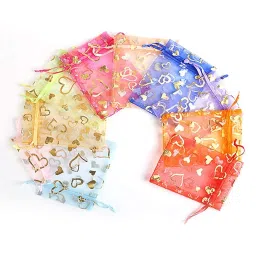 Beingelegant - Pack of 50 - Quality Chocolate Drawstring Organza Favor Potli Bags - Multi Colour - Size : 13X18 (50) image 1