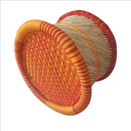 Navya Handicraft:Natural Handmade Bamboo Mudda Stool for Furnishing (Red & Orange) image 3