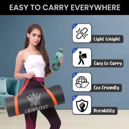 Crown Cult Yoga Mat for Women and Men 13MM NBR Material with Carrying Strap, Extra Thick Exercise Mats for Workout Yoga Mat for Women for Workout, Yoga, Fitness, Exercise Mat Anti Slip Yoga Mats Exercise Mat for Home, Gym, Pilates & Workout (With 1 Year Warranty) image 1