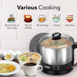 AGARO Esteem Electric Multi Kettle 1.2L, 600W, with Stainless Steel Body, Egg Rack, Grill Rack, 3 Heating Modes & Rapid Boil Technology, Boiling Water, Tea, Coffee, Oats, Noodle, Soup image 5