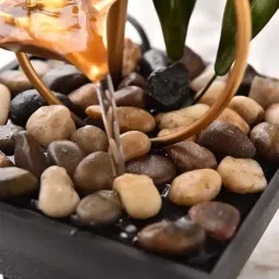 3-Layer Water Fountain for Home Decor, Indoor Waterfall Fountain for Home, Golden Color and Black Stand with Natural River Stone Table Top Fountain, House Warming Gift image 2