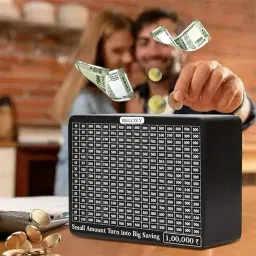 BELOXY Money Saving Box for Kids and Adults | Wooden Money Bank with Lock | Big Size Piggy Bank 2 Lakh Target | 1 Lakh Saving Box with Numbers | Undiyal Hundi Pig (1 Lakh Plastic Money Saving Box) image 1