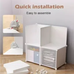 EXVITO Collapsible Wardrobe, 12-Shelf 6-Door Clothe Organizers for Cupboard, Organizer for Clothes Foldable and Stackable Organizers for Clothes - White image 2