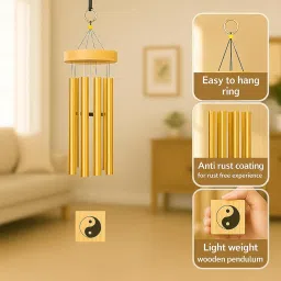 Luvae 6 Pipe Wind Chimes for Home & Balcony – 28 Inch Aluminum Chime with Pleasant Soothing Tones | Positive Energy & Good Luck Outdoor Garden Décor | Housewarming Gift for Home & Patio (Gold) image 1