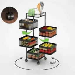 Metal Kitchen Trolley Kitchen Organizer Items and Kitchen Accessories Items for Kitchen Rack Square Design for Fruits & Vegetable Onion Storage Kitchen Trolley with Wheels (5 Layer) image 2