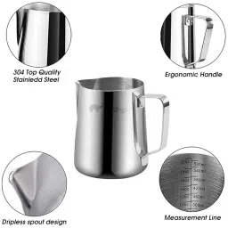 HASTHIP 20Oz Milk Frothing Pitcher With Scale Stainless Steel Espresso Milk Frothing Pitchers For Cappuccino Barista Steam Pitchers Milk Jug Cup With Decorating Pen Latte Art, 580 ML image 2