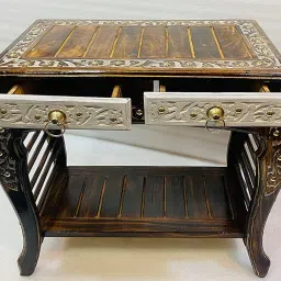 Australian Handicraft Wooden Stool/Bedside Table/for Bedroom & Living Room/Sofa Side able / 2 Drawers Storage/End Table/Standard Size / (White/Brown) image 1