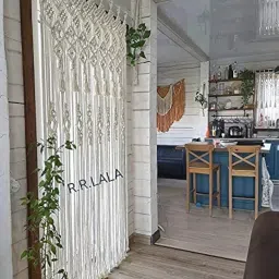 R.R.LALA Cotton Macrame Rod Pocket Semi Sheer Curtain Bohemian Home Geometric Art Decor Beautiful Room Decoration-Macrame Wedding Backdrop Size W 40" X L 80" Color Off White image 2