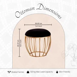 nestroots Ottoman Stool for Living Room - Set of 2 Metallic Stools for Sitting, Bedroom Pouffes, Side Table | 22 Inch Height, Black Cage Design | Stylish & Durable Footrest Stool for Home image 1