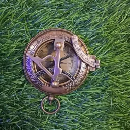 Vintage Brass Sundial Compass with Leather Case – NN Nautical Maritime Navigation Collectible Tool image 1