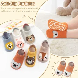 tecokart TecoKart® 6 Pairs Baby Anti-Slip Socks Set for Boys & Girls, Cute Cotton Cartoon Animal Thermal Socks for Kids 12-36 Months, Sweat-Absorbent, Non-Skid, Comfortable Baby Socks for Foot Length 12cm image 2