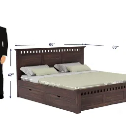 WOODLAB Furniture Sheesham Wood Kuber Queen Size Bed with 4 Drawer Storage for Bedroom Wooden Double Beds for Home (Walnut Finish) image 1