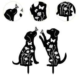 UJEAVETTE 2X Decorative Garden Iron Stakes Animal Decors Landscape Silhouette Yard Art Dog H 30CM image 3
