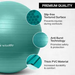 Wiselife Gym Ball,Physical Therapy Yoga Ball for Home,Exercise Ball for Stability,Workout Fitness, Anti-Burst, Slip Resistant Balance Ball Chair for Office, Swiss Ball with Air Pump (Torquoise, 55cm) image 1