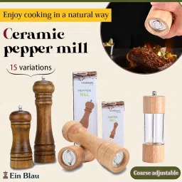Wooden Pepper Mill or Salt Mill - Ceramic Blades and Adjustable Coarseness, Best Refillable Multi-Purpose Grinder for Salt, Pepper, Spice, Herb, Sesame Seed, and Chili Pepper, (8.6 inch tall) image 1