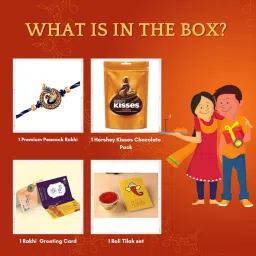 CraftVatika Rakhi Chocolate Pooja Coin Gift Combo, Rakhi Set of 1 for Brother Bhaiya Men Boy, Peacock Rakhi with Chocolates Gift Hamper, 33.6grams image 1