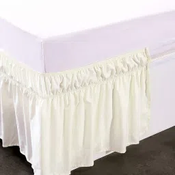 YRM Bedding's Bed Skirt-15 Inch Drop Dust Ruffle Three Fabric Sides Wrap Around Ruffled, Brushed Microfiber Adjustable Elastic Easy Fit (Ivory, Twin),(75" L x 39" W) image 2