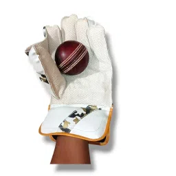 AS Cricket Gears Wicket Keeping Gloves, Premium PU, Octopus Grip, White and Orange with Camo Design image 3