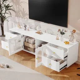 Heera Moti Toji TV Stand & Entertainment Unit (White, Small) image 1