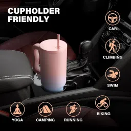 House of Quirk 1200ML Stainless Steel Tumbler Hot and Cold with Handle and Lid 2 Straw, Double Insulated Cup Leak Proof Mug Cupholder for Gym, Travelling (Cotton Candy Haze) image 5